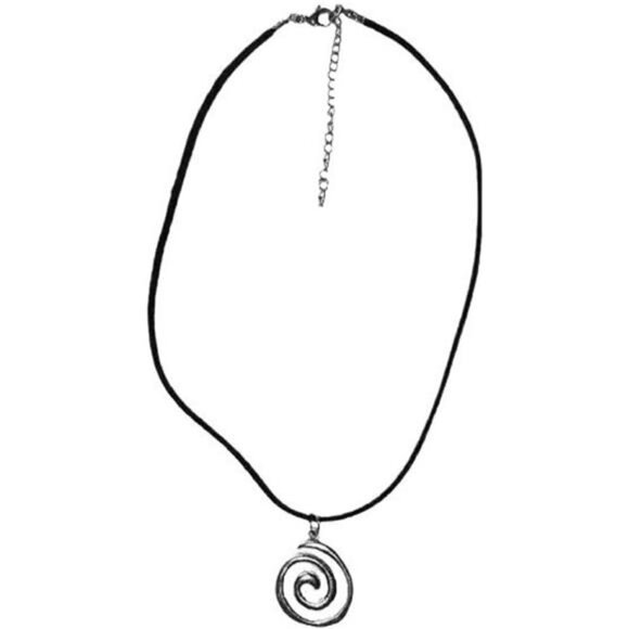 Spiral Y2K Silver Swirl Pendant Necklace for Men Women - Grunge Leather Rope - Picture 1 of 7